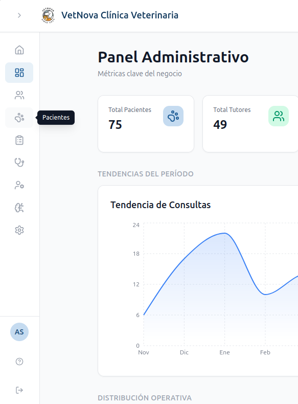 Menú lateral colapsado — panel de íconos con etiqueta flotante al pasar el cursor, botón de expansión en el encabezado