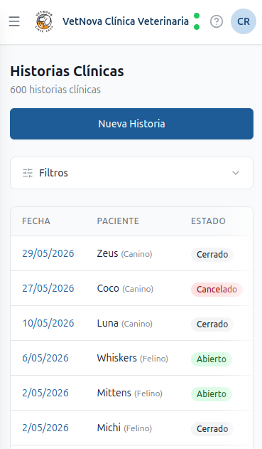 Vista móvil — ícono de menú hamburguesa (☰) en la esquina superior izquierda y avatar del usuario a la derecha